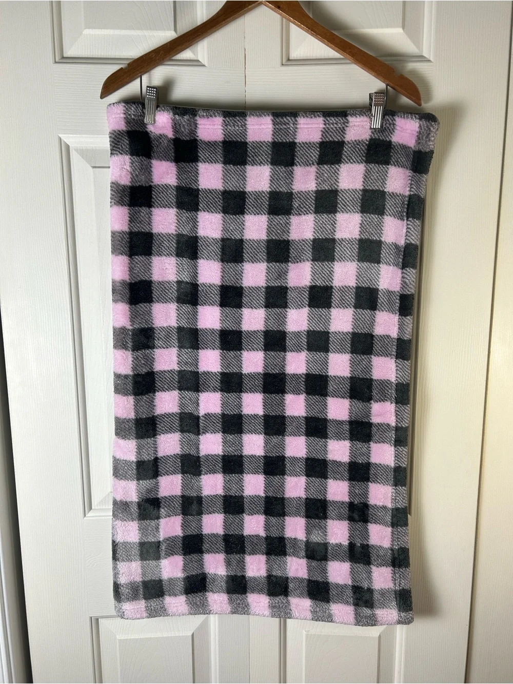 HB Hudson Baby Pink Black Gray Buffalo Plaid Blanket Soft Plush Lovey Thick